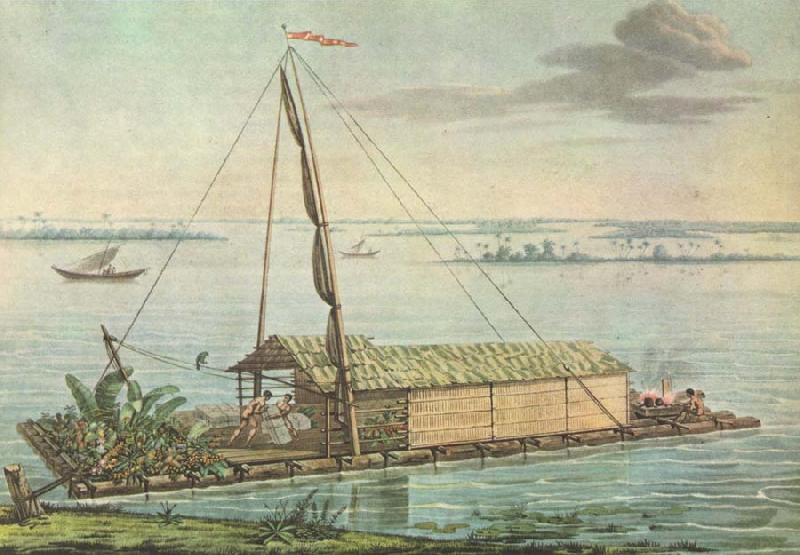 unknow artist Alexandria von Humboldt anvande that raft pa Guayaquilfloden in Ecuador wonder its sydameri maybe expedition 1799-1804 France oil painting art
